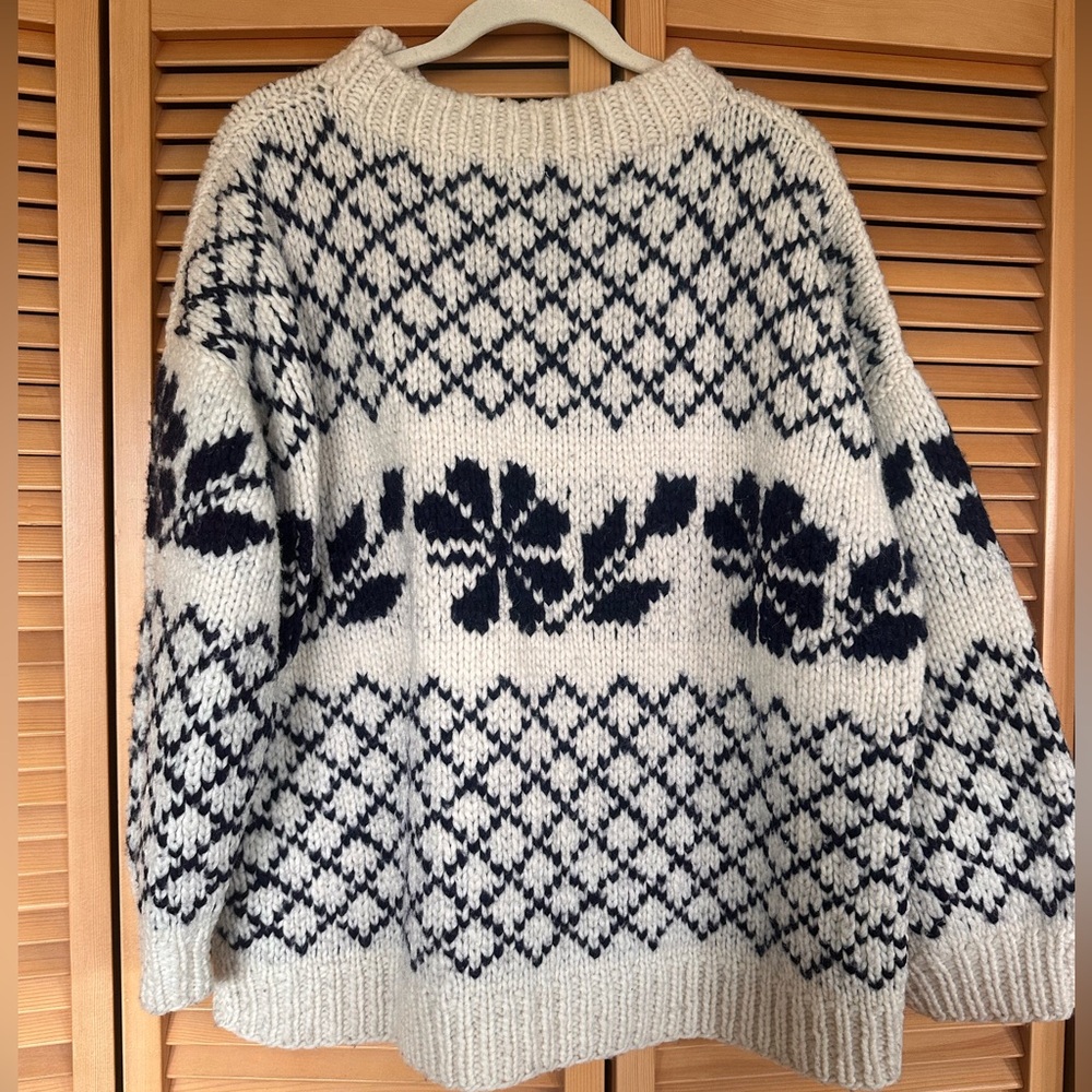 Chunky 100% Wool Nordic Fair Isle Sweater • Made in Ecuador • Apres Ski - Picture 2 of 4